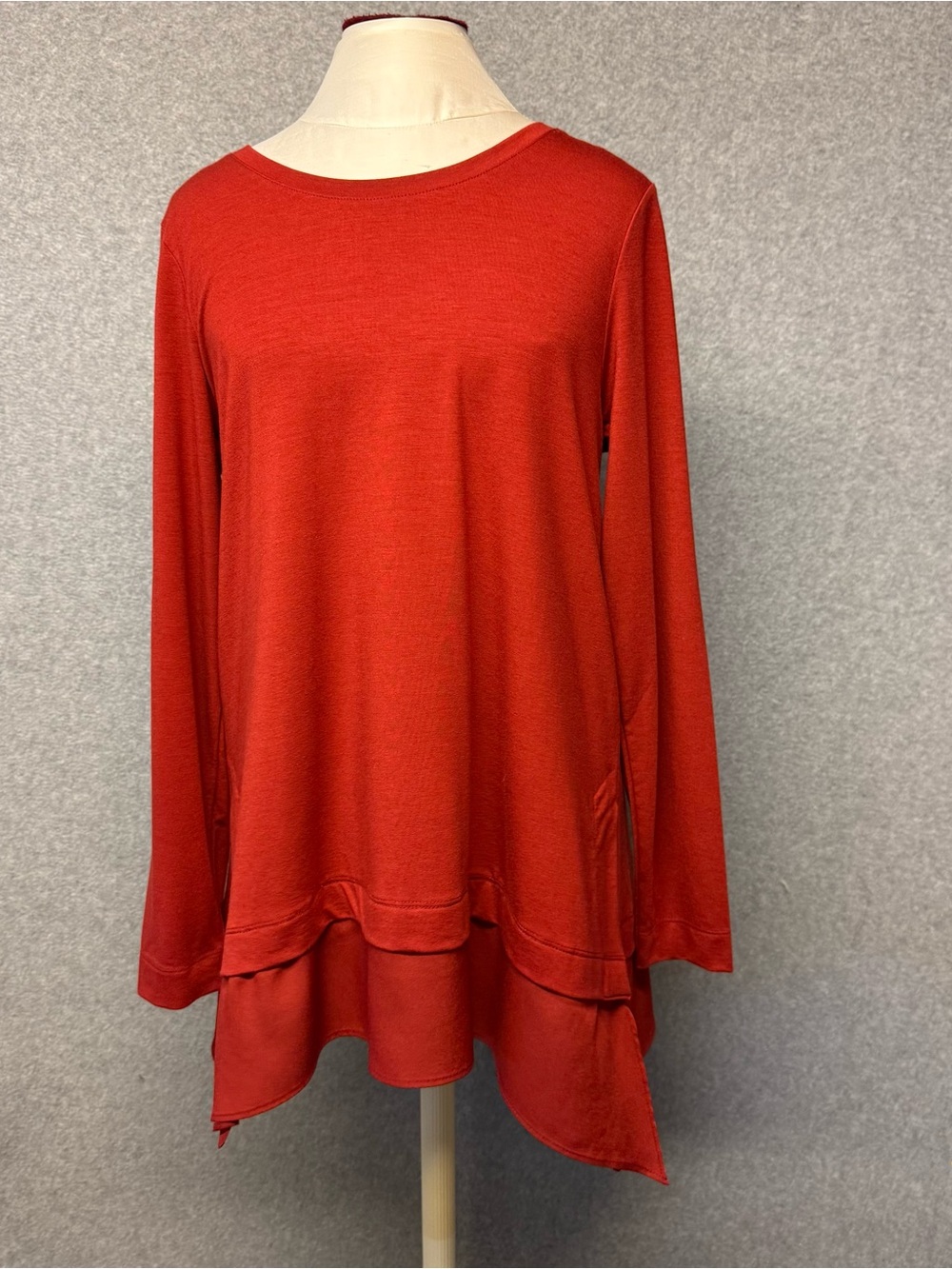 SOFT SURROUNDINGS Rust Long Sleeve Layer Look Mix Media Knit Tunic Top Small